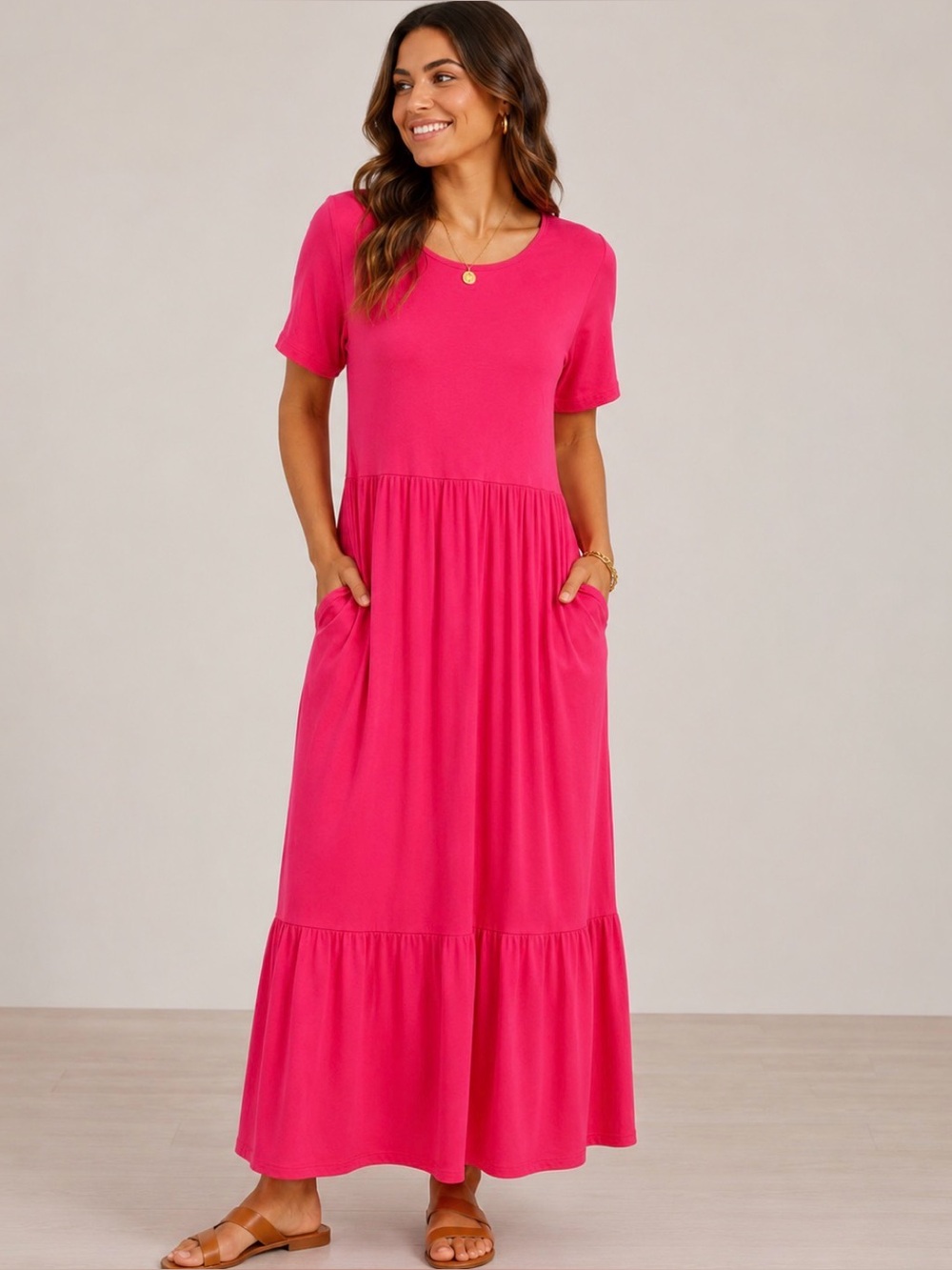 Elegant Pink Maxi Tiered Dress Size Small minimalist cottage core